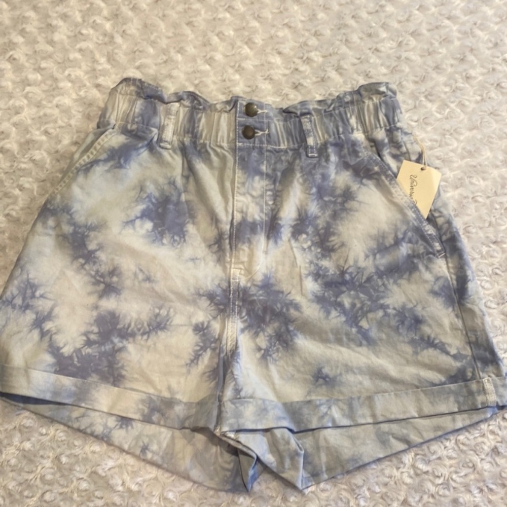 Universal Thread Light Blue Tie-Dye High Waist Paperbag Shorts
